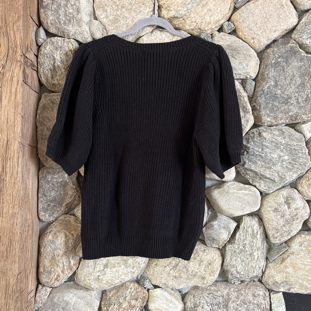 525 NWT women's size L Black Chunky v-neck sweater pullover 3/4 sleeves - Picture 5 of 5